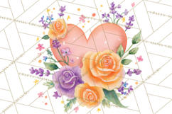Valentine Hearts and Flowers Clipart, Watercolor Heart Png Product Image 4