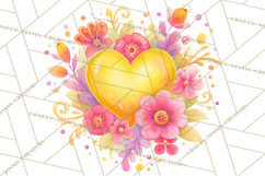 Valentine Hearts and Flowers Clipart, Watercolor Heart Png Product Image 3