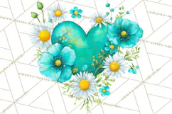 Valentine Hearts and Flowers Clipart, Watercolor Heart Png Product Image 4