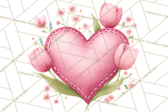 Valentine Hearts and Flowers Clipart, Watercolor Heart Png Product Image 3