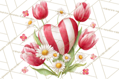 Valentine Hearts and Flowers Clipart, Watercolor Heart Png Product Image 2