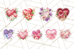 Valentine Hearts and Flowers Clipart, Watercolor Heart Png Product Image 6