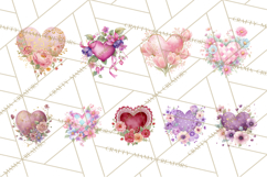 Valentine Hearts and Flowers Clipart, Watercolor Heart Png Product Image 7