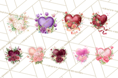 Valentine Hearts and Flowers Clipart, Watercolor Heart Png Product Image 8