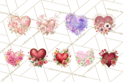 Valentine Hearts and Flowers Clipart, Watercolor Heart Png Product Image 9