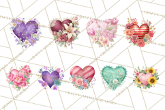 Valentine Hearts and Flowers Clipart, Watercolor Heart Png Product Image 3