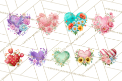 Valentine Hearts and Flowers Clipart, Watercolor Heart Png Product Image 2
