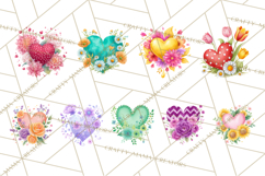 Valentine Hearts and Flowers Clipart, Watercolor Heart Png Product Image 5