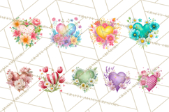 Valentine Hearts and Flowers Clipart, Watercolor Heart Png Product Image 4