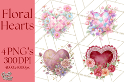 Valentine Hearts and Flowers Clipart, Watercolor Heart Png Product Image 1