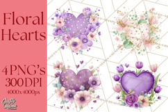 Valentine Hearts and Flowers Clipart, Watercolor Heart Png Product Image 1