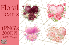 Valentine Hearts and Flowers Clipart, Watercolor Heart Png Product Image 1