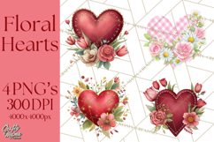 Valentine Hearts and Flowers Clipart, Watercolor Heart Png Product Image 1