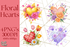 Valentine Hearts and Flowers Clipart, Watercolor Heart Png Product Image 1