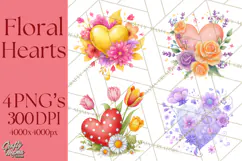 Valentine Hearts and Flowers Clipart, Watercolor Heart Png Product Image 1