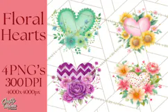 Valentine Hearts and Flowers Clipart, Watercolor Heart Png Product Image 1