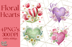 Valentine Hearts and Flowers Clipart, Watercolor Heart Png Product Image 1