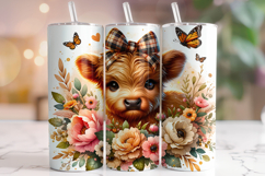 Floral Highland Cow Tumbler Wrap, Cute Highland Cow Tumbler Product Image 1