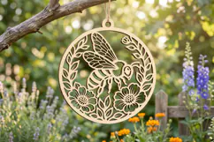 Floral Honeybee Round Wooden Ornament, Honeybee Ornament SVG Product Image 1