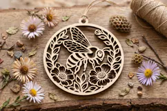 Floral Honeybee Round Wooden Ornament, Honeybee Ornament SVG Product Image 2