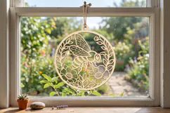 Floral Honeybee Round Wooden Ornament, Honeybee Ornament SVG Product Image 3