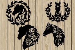 Floral horse head stencil silhouette SVG Product Image 1