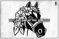 Floral Horse SVG, Farm Animal Portrait Cut File Product Image 1