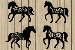 Floral horse stencil silhouette SVG Product Image 1