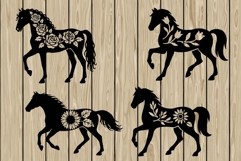 Floral horse stencil silhouette SVG Product Image 1
