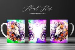Watercolor Floral Horse Mug Wrap Sublimation Clipart Product Image 1