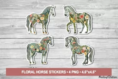Horse Stickers | Floral Design Printable PNG | Clipart Product Image 1