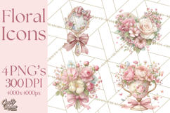 Floral Girl Power Clipart, Girly Feminine Icons Png Product Image 1