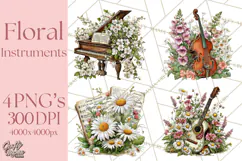 Realistic Musical Instrument Floral PNG Clip Art Product Image 1