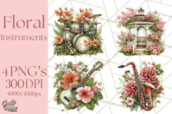 Realistic Musical Instrument Floral PNG Clip Art Product Image 1