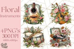 Realistic Musical Instrument Floral PNG Clip Art Product Image 1