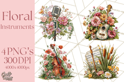Realistic Musical Instrument Floral PNG Clip Art Product Image 1