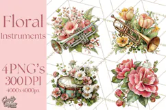 Realistic Musical Instrument Floral PNG Clip Art Product Image 1