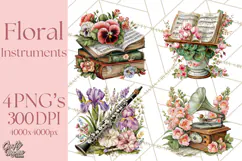 Realistic Musical Instrument Floral PNG Clip Art Product Image 1