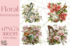 Realistic Musical Instrument Floral PNG Clip Art Product Image 1