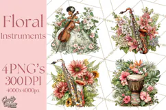 Realistic Musical Instrument Floral PNG Clip Art Product Image 1