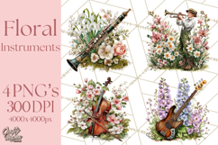 Realistic Musical Instrument Floral PNG Clip Art Product Image 1