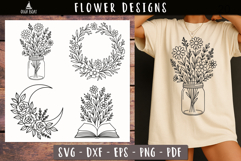 Floral Jar Book Moon Wreath SVG Vintage print