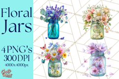 Spring Mason Jar Flowers Clipart, Floral Mason Jars PNG Product Image 1