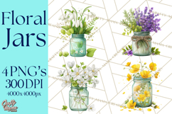 Spring Mason Jar Flowers Clipart, Floral Mason Jars PNG Product Image 1