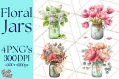 Spring Mason Jar Flowers Clipart, Floral Mason Jars PNG Product Image 1