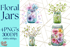 Spring Mason Jar Flowers Clipart, Floral Mason Jars PNG Product Image 1