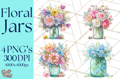 Spring Mason Jar Flowers Clipart, Floral Mason Jars PNG Product Image 1