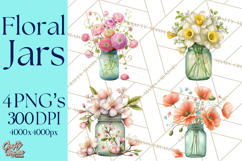 Spring Mason Jar Flowers Clipart, Floral Mason Jars PNG Product Image 1