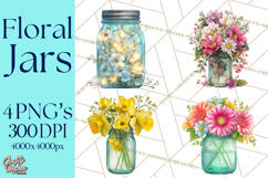 Spring Mason Jar Flowers Clipart, Floral Mason Jars PNG Product Image 1