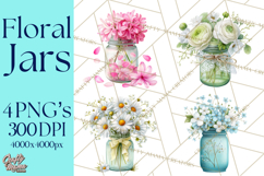 Spring Mason Jar Flowers Clipart, Floral Mason Jars PNG Product Image 1